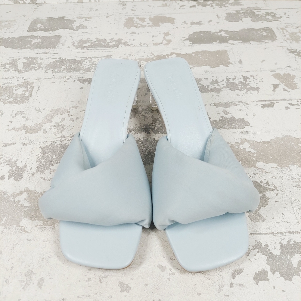 OPEN EDIT Saydee Light Blue Knot Details Square Toe Geometric Bloc Heel i894